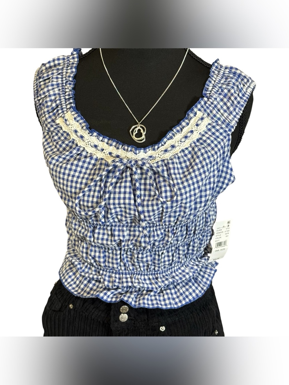 Pacsun Your Favorite Gingham Off-The-Shoulder blue ruffle milkmaid Top